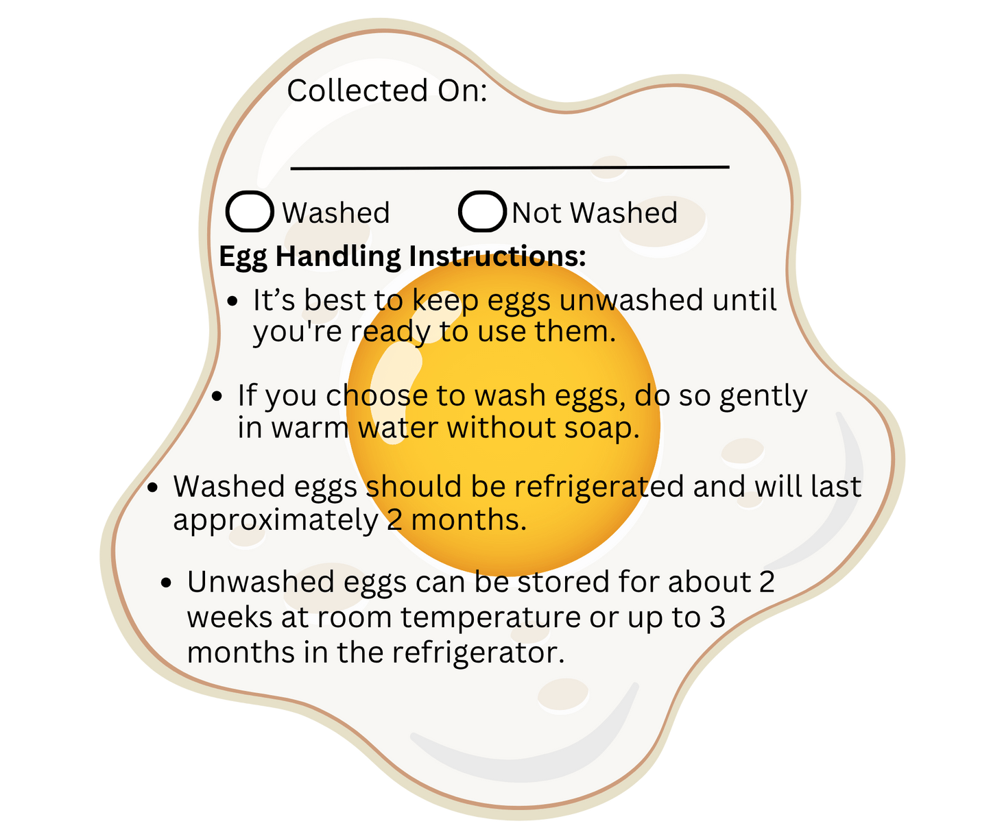 Egg handling instructions with a yellow egg on a green background