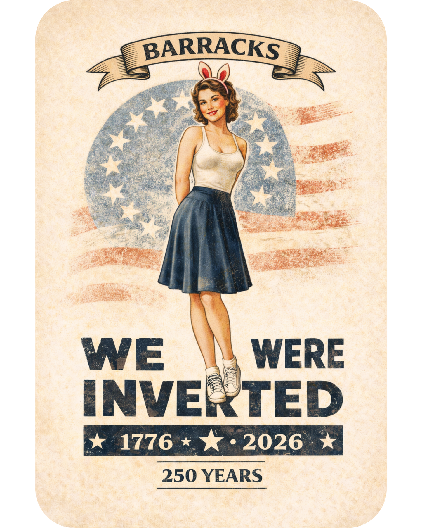 "We Were Inverted" Barracks Bunny Pin-Up Sticker - 250th Anniversary Military Heritage Collection